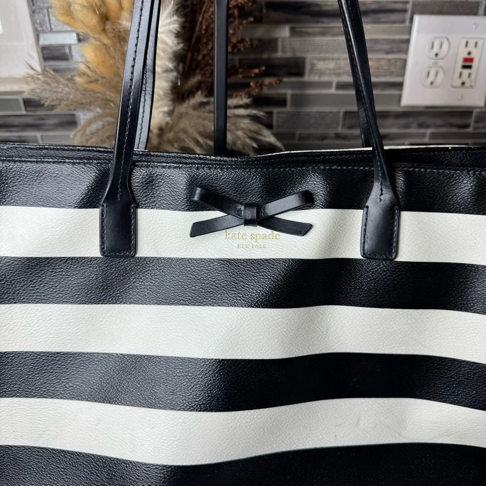 Kate Spade | Women’s Black and White Striped Tote Bag